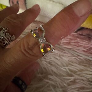 Elegant Silver Crystal Bow Ring sterling silver